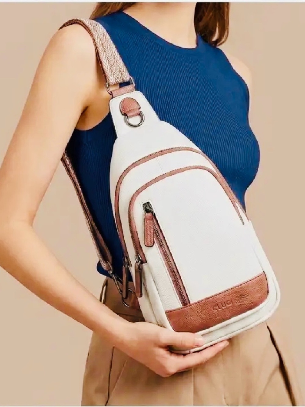 NWOT. Elegant White and Tan Crossbody Bag
